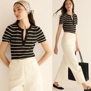 NEW Dôen Brandie Noir Allaire Stripe Crochet Short Sleeve Top Black Size: Medium